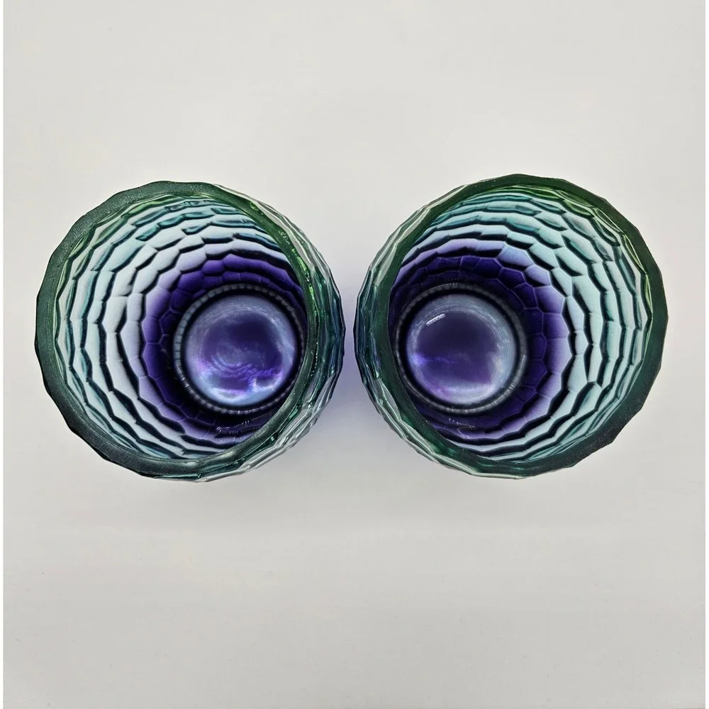 Yankee Candle Retired Candle Holders Purple Teal Green Slanted Rim Honeycomb